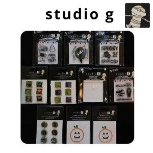 STUDIO G 10 PC SET Lot HALLOWEEN Clear Stamps CRAFTS Epoxy Brads Scrapbooking